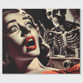 Vintage Pulp Horror Vrouw Cadeaupapier (Vlak)