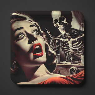 Vintage Pulp Horror Vrouw Papieren Bordje