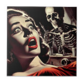 Vintage Pulp Horror Vrouw Tegeltje (Voorkant)