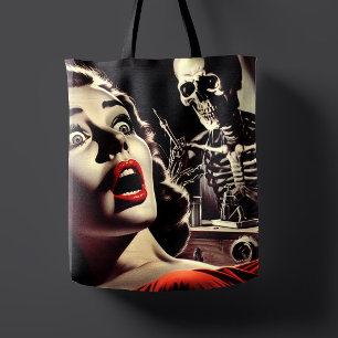 Vintage Pulp Horror Vrouw Tote Bag
