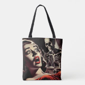 Vintage Pulp Horror Vrouw Tote Bag (Achterkant)