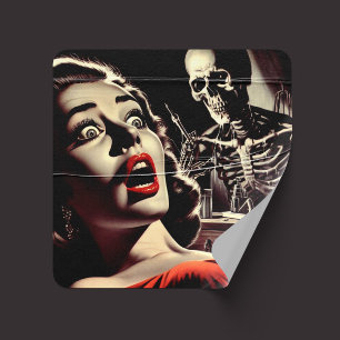 Vintage Pulp Horror Vrouw Vierkante Sticker