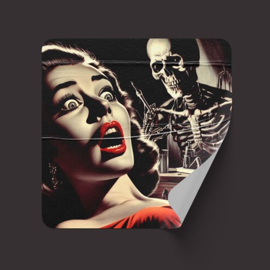 Vintage Pulp Horror Vrouw Vierkante Sticker