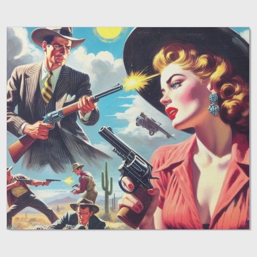 Vintage Pulp Western Illustration Cadeaupapier (Vlak)