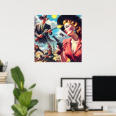 Vintage Pulp Western Illustration Poster (Thuiskantoor)