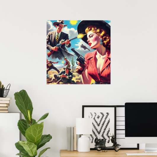 Vintage Pulp Western Illustration Poster (Thuiskantoor)