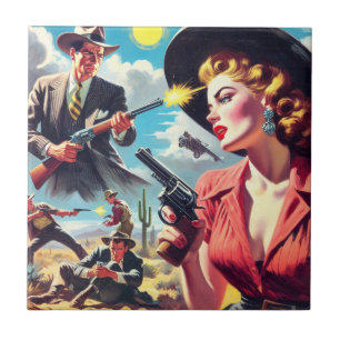 Vintage Pulp Western Illustration Tegeltje