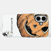 Vintage Pumpkin Cat “Meowloween” iPhone Case (Achterkant (horizontaal))
