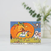 Vintage Pumpkin Halloween Greetings Briefkaart (Staand voorkant)