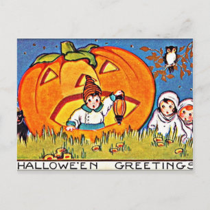 Vintage Pumpkin Halloween Greetings Feestdagenkaart