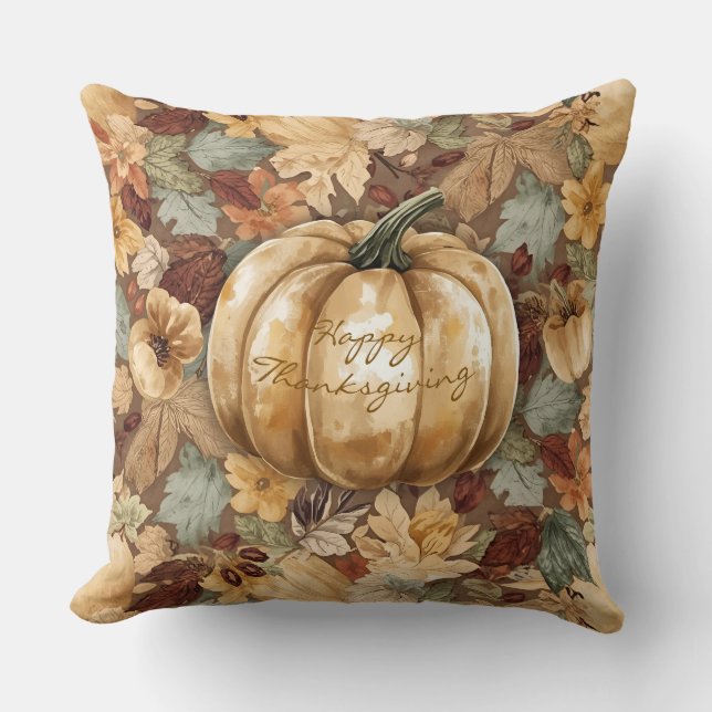 Vintage,Pumpkin with Thanksgiving Pattern Throw Pi Kussen (Voorkant)