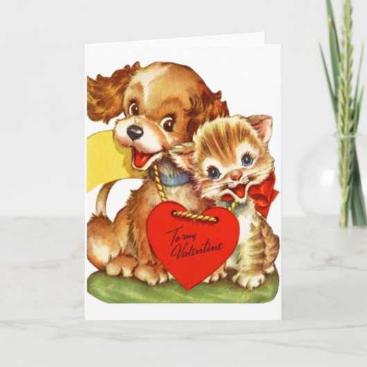 Vintage Puppy and Kitten Valentine's Day Card Kaart (Voorkant)