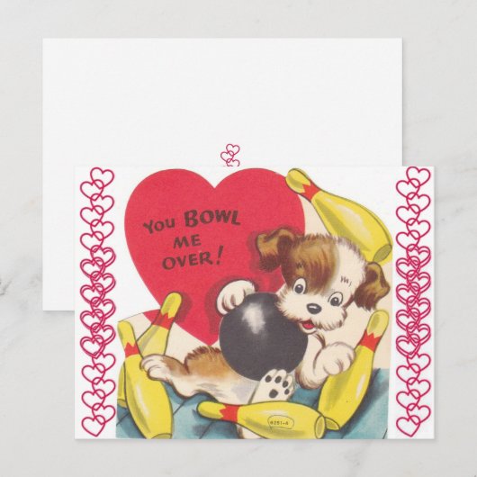 Vintage Puppy Dog Bowling Valentijn Briefkaart (Voorkant / Achterkant)