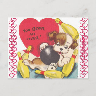 Vintage Puppy Dog Bowling Valentijn Briefkaart