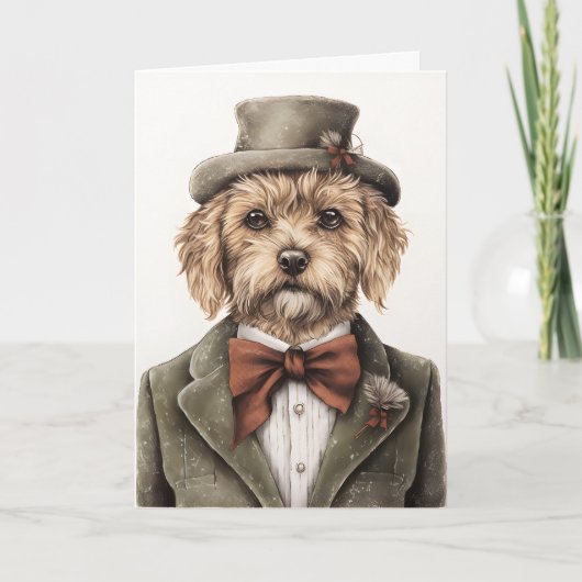 Vintage: Puppy Kerstmis Kaart (Voorkant)