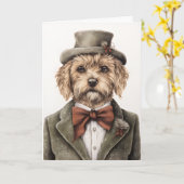 Vintage: Puppy Kerstmis Kaart (Gele Bloem)