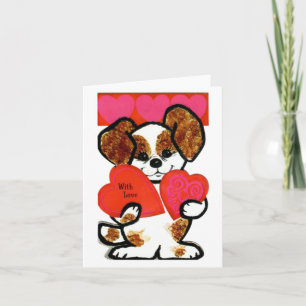 Vintage Puppy with Hearts Valentine Kaart