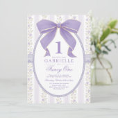 Vintage Purple Bow Fancy One 1st Birthday Kaart (Staand voorkant)