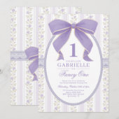Vintage Purple Bow Fancy One 1st Birthday Kaart (Voorkant / Achterkant)