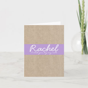 Vintage Purple Burlap Bridesmaid Request Card
