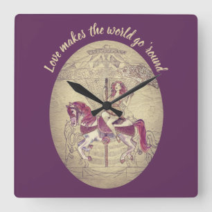 Vintage Purple Carousel Merry Go Round Vierkante Klok
