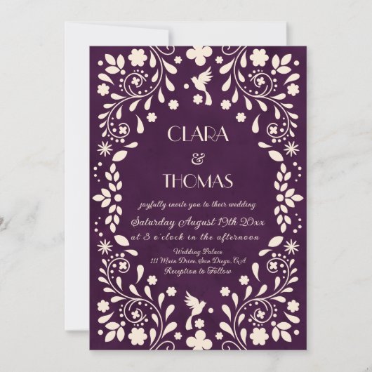 Vintage Purple Mexican Wedding Invitation Kaart (Voorkant)