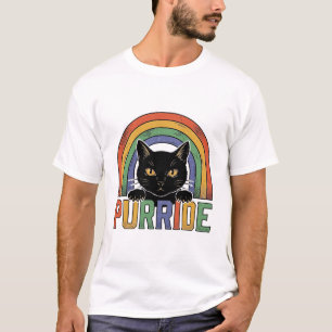 Vintage Purride Zwarte Kat Regenboog Shirt Ontwerp