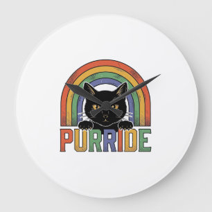 Vintage Purride Zwarte Kat Regenboog Shirt Ontwerp Grote Klok