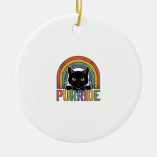 Vintage Purride Zwarte Kat Regenboog Shirt Ontwerp Keramisch Ornament