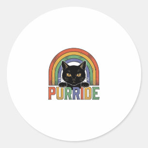 Vintage Purride Zwarte Kat Regenboog Shirt Ontwerp Ronde Sticker