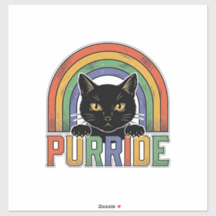 Vintage Purride Zwarte Kat Regenboog Shirt Ontwerp Sticker