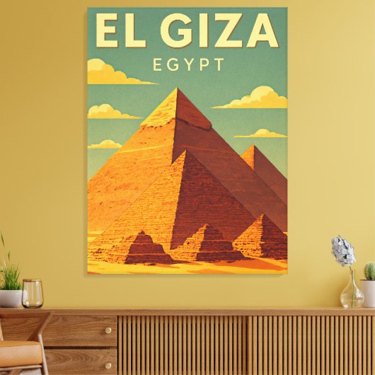 Vintage Pyramiden van Giza Canvas Print – Retro Ku (Insitu (Woonkamer))