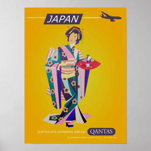 Vintage Qantas Japan Travel Poster (Voorkant)