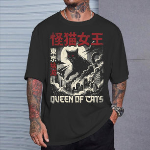 Vintage Queen of Cats Zwarte Monster Kat Japan T-shirt