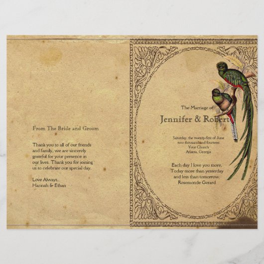 Vintage Quetzal Bird Elegant Wedding Programme (Voorkant)