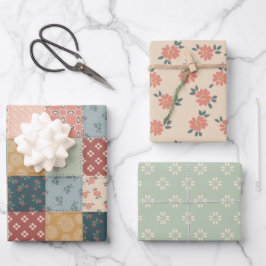 Vintage Quilt Inpakpapier Plat Vel Set van 3