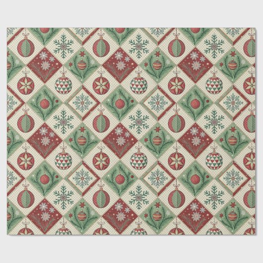 Vintage Quilted Christmas Pattern Cadeaupapier (Vlak)