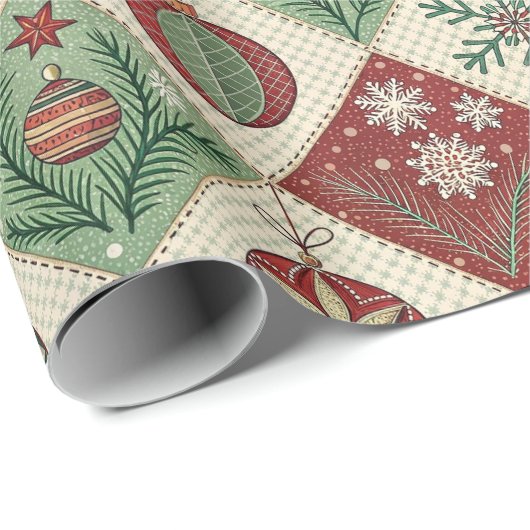 Vintage Quilted Christmas Pattern Cadeaupapier (Rol Hoek)