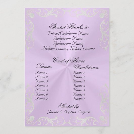 Vintage Quinceanera Program - Lavender/Silver Programmakaart (Achterkant)