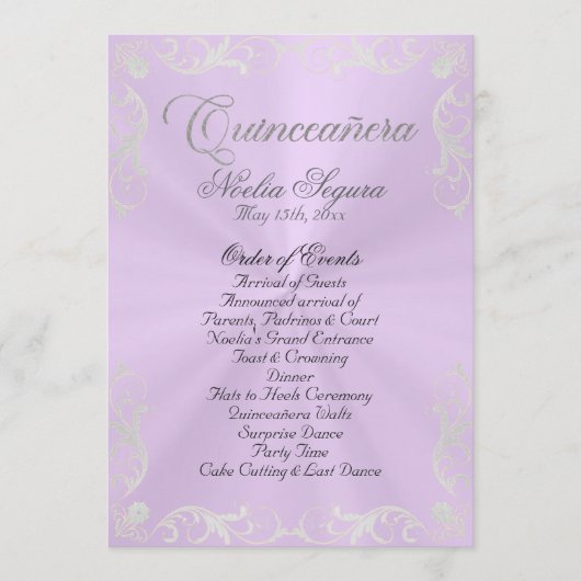 Vintage Quinceanera Program - Lavender/Silver Programmakaart (Voorkant)