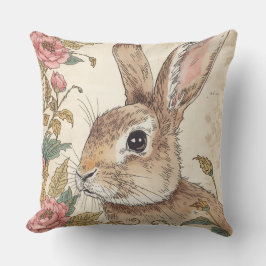 Vintage Rabbit, Cute Bunny Rabbit, Flowers Pattern Kussen