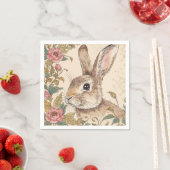 Vintage Rabbit, Cute Bunny Rabbit, Flowers Pattern Servet (Insitu)