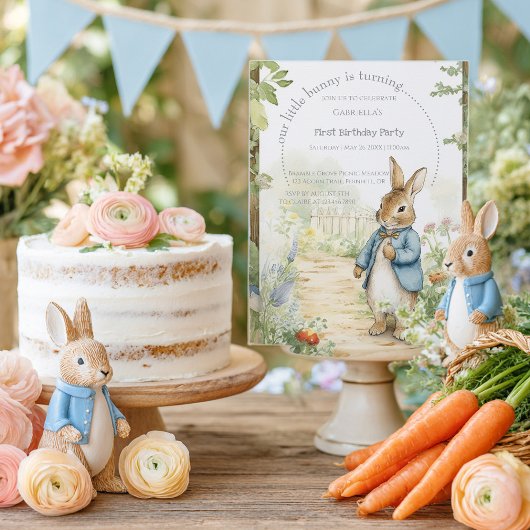 Vintage Rabbit Garden 1st Birthday Kaart