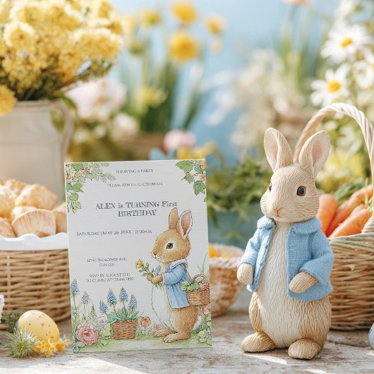 Vintage Rabbit Garden 1st Birthday Kaart