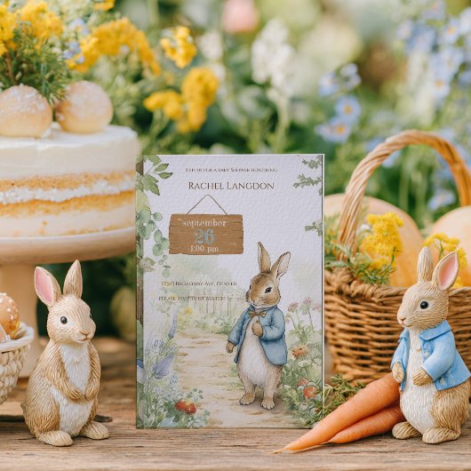 Vintage Rabbit Garden Baby Shower Kaart