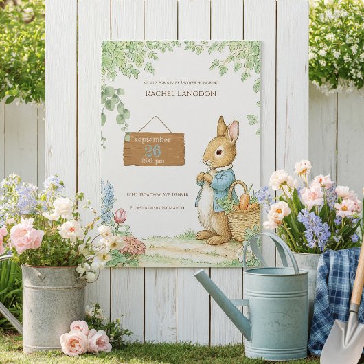 Vintage Rabbit Garden Baby Shower  Kaart