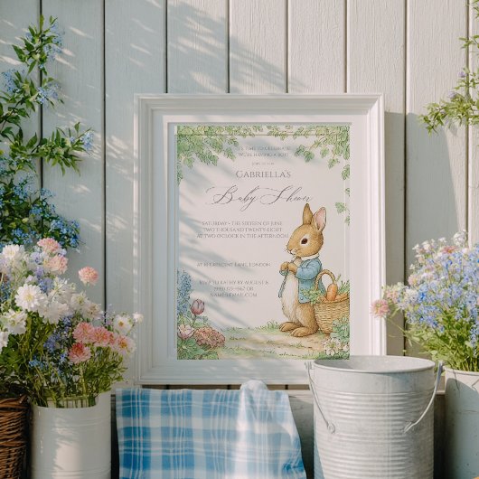 Vintage Rabbit Garden Baby Shower Kaart