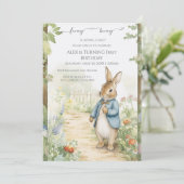 Vintage Rabbit Garden Birthday Kaart (Staand voorkant)