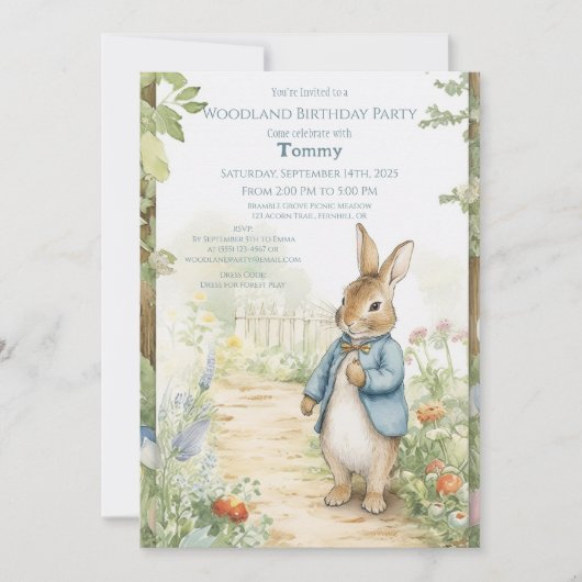 Vintage Rabbit Garden Birthday Kaart (Voorkant)