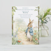 Vintage Rabbit Garden Birthday Kaart (Staand voorkant)